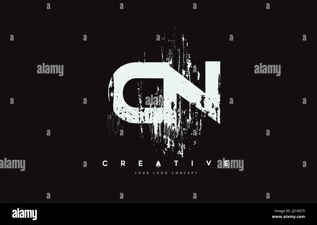 CN C N Grunge Brush Letter Logo Design in White Colors. Creative Brush ...