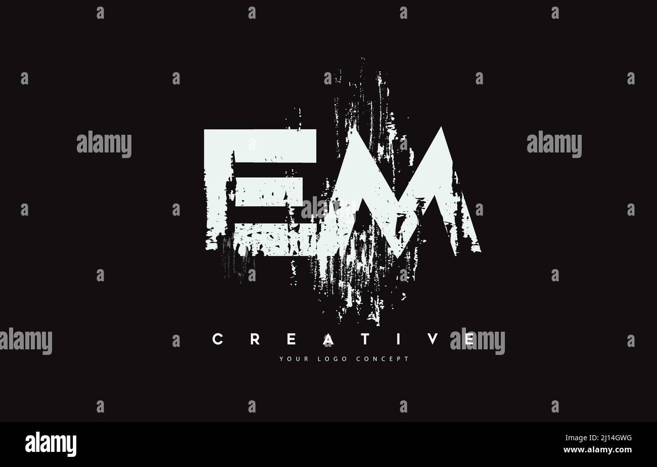 EM E M Grunge Brush Letter Logo Design in White Colors. Creative Brush ...