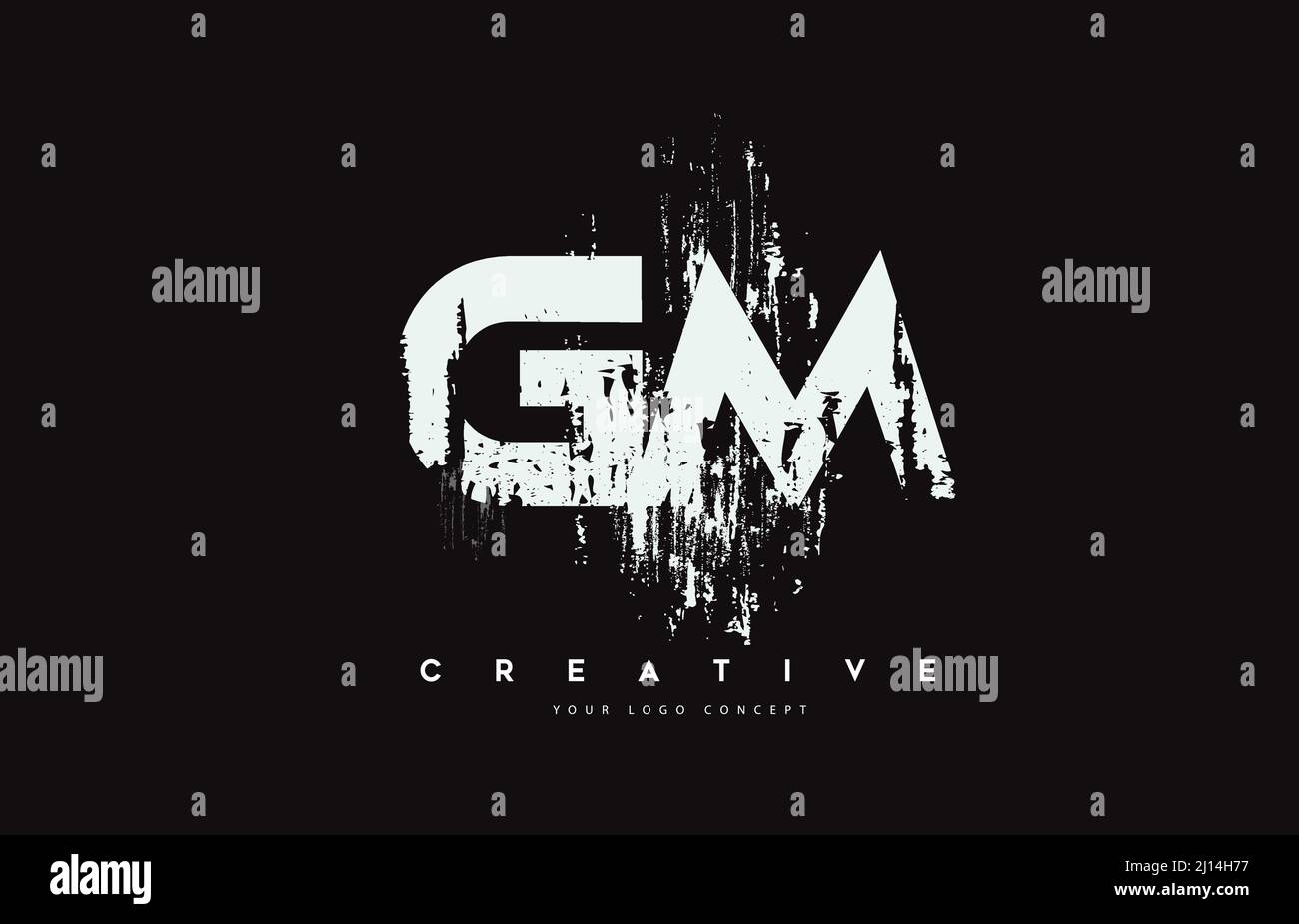 GM G M Grunge Brush Letter Logo Design in White Black Colors. Creative ...