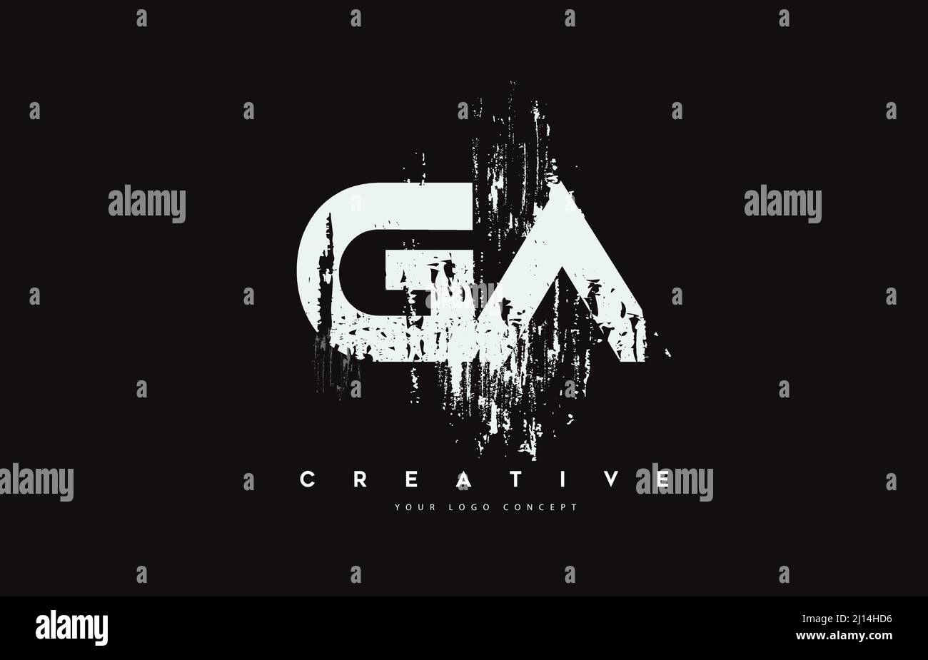 GA G A Grunge Brush Letter Logo Design in White Colors. Creative Brush Letters Vector Illustration. Stock Vector