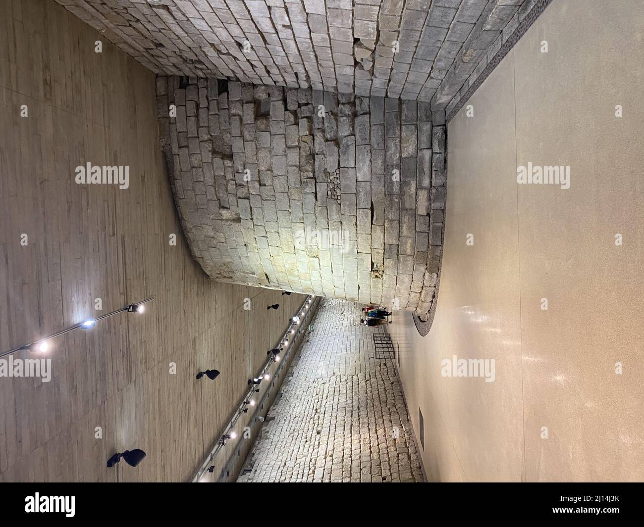 Vertical shot of underground castle of the Louvre museum, Paris, France