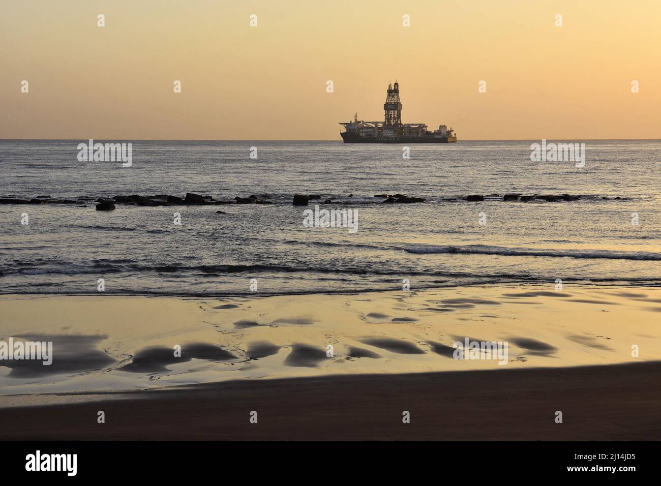 Drillship off the coast of Las Palmas in Gran Canaria Canary Islands Spain. Stock Photo