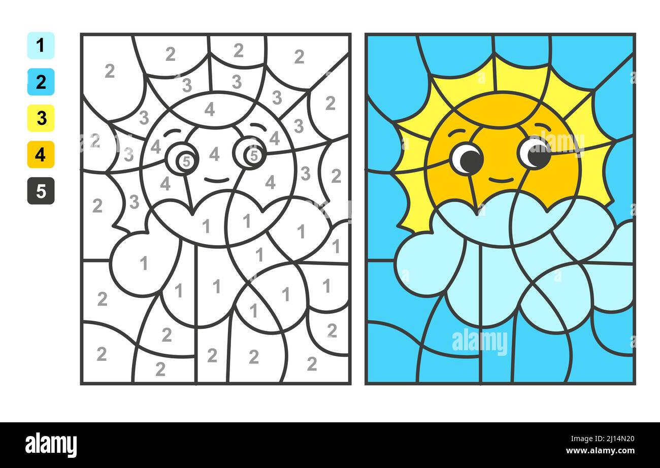 Color by numbers sun and thundes. Puzzle game for children education ...