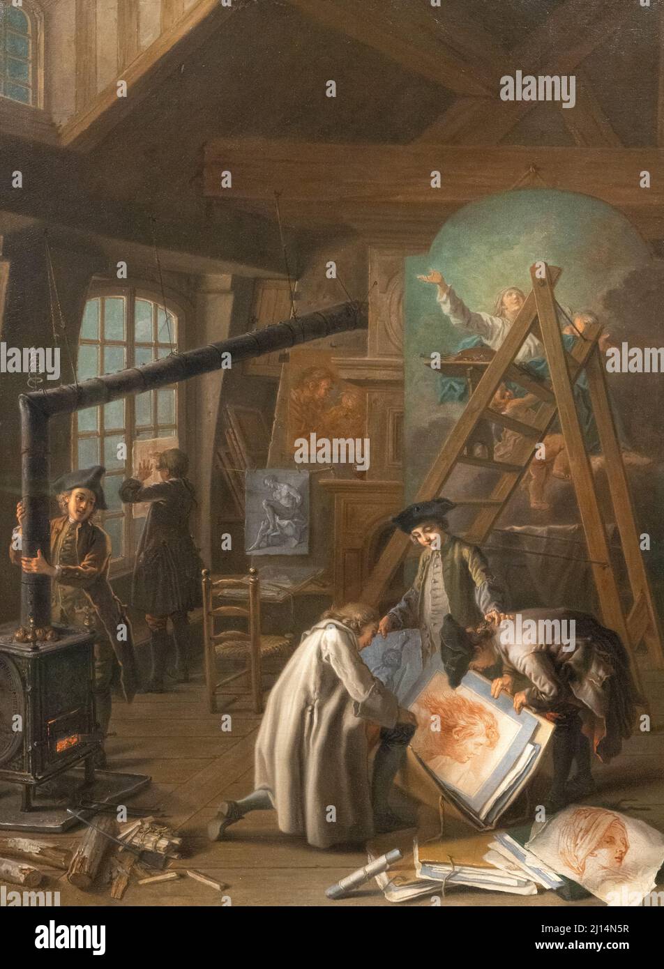 Etienne Jeaurat painting, "Interior of the Artist's Studio", 1755, oil on canvas. 18th century French painter. Stock Photo