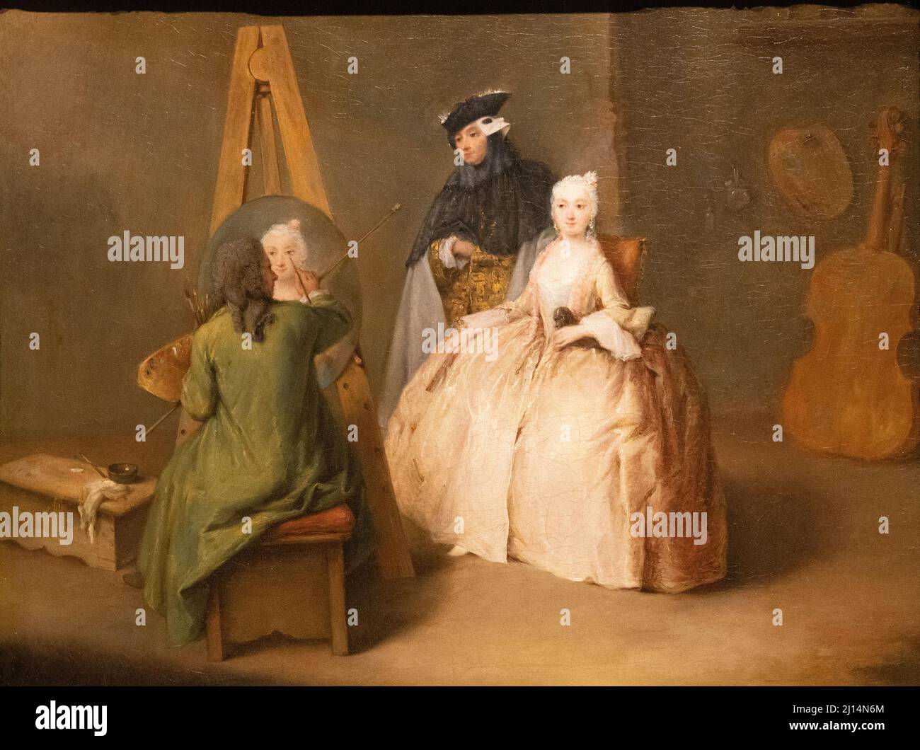 Pietro Longhi painting, 'The Painter in his Studio', 1741-1744, 18th century old master, by Longhi, Venetian Italian, Oil on canvas. Stock Photo