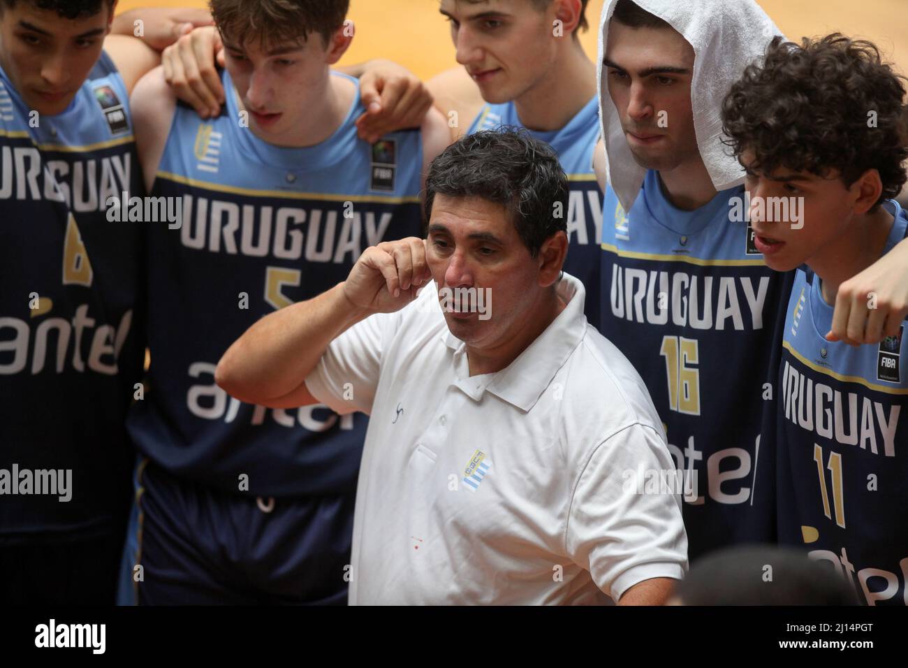 Los Dos Caminos, Miranda. VE - MARCH 21: Marcelo Capaldo Coach of the Uruguay National Team wins 81x73 to Team Colombia during the FIBA U18 South Am Stock Photo
