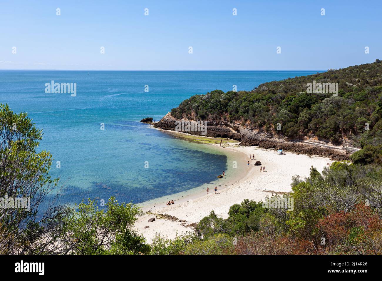 The beautiful Praia de Galapinhos, a remote beach located in the Parque Natural da Arrábida, a natural area south of Lisbon, Portugal Stock Photo