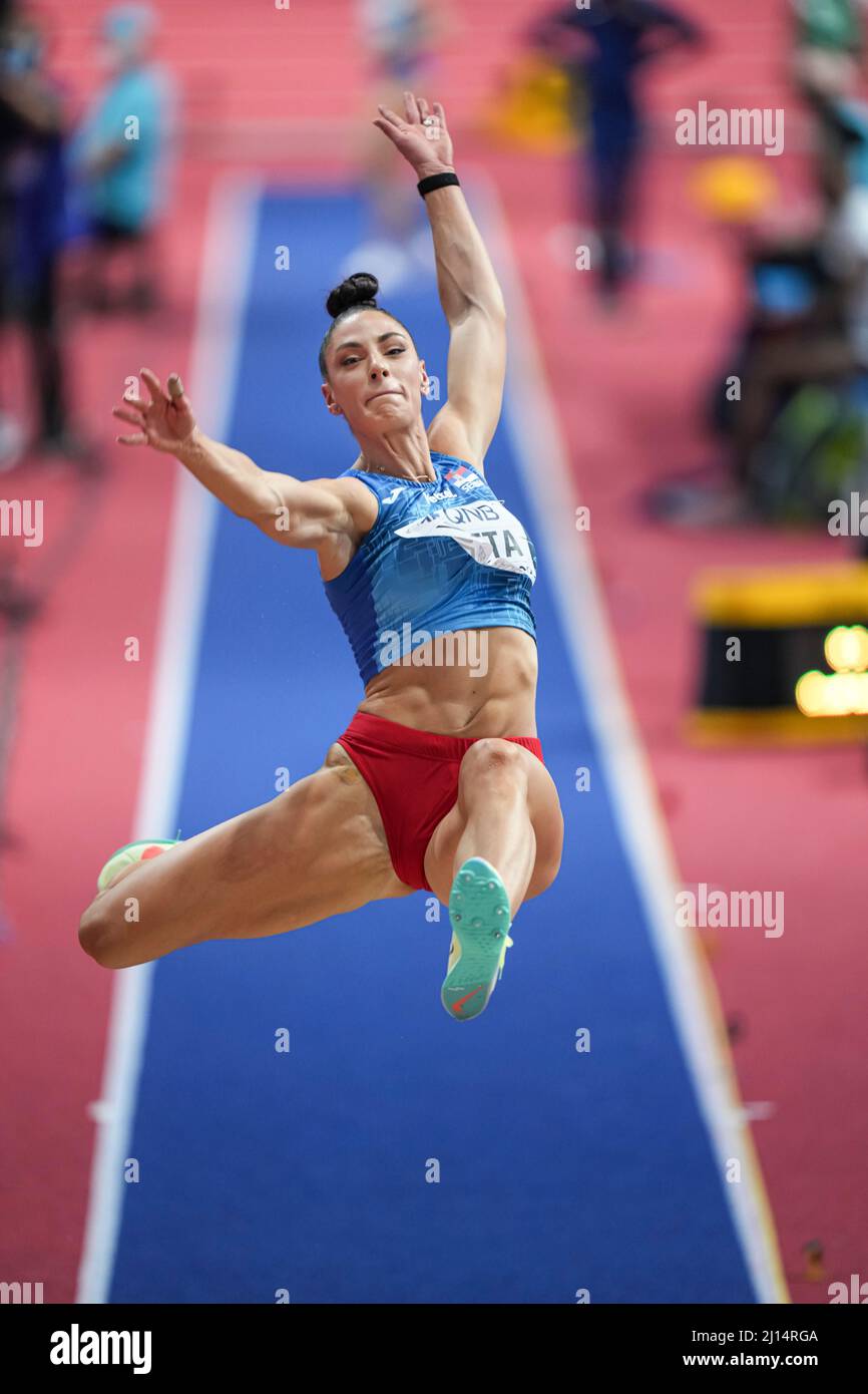 Ivana Vuleta Spanovic jumping at the Belgrade 2022 Indoor World