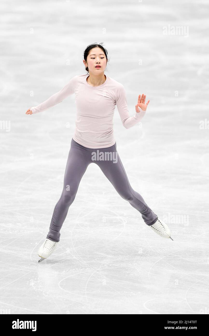 Montpellier Occitanie, France. 22nd March, 2022. Haein LEE (KOR), during  Women Practice, at the ISU World Figure Skating Championships 2022 at Sud  de France Arena, on March 22, 2022 in Montpellier Occitanie,