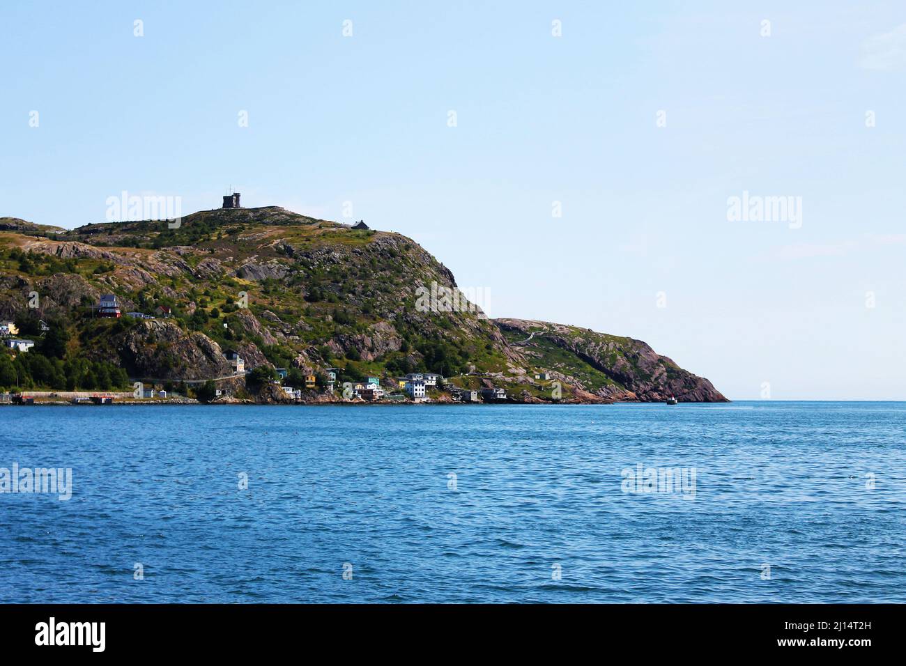 Looking along St. John's Harbour toward Signal Hill, St. John's, Newfoundland. Stock Photo