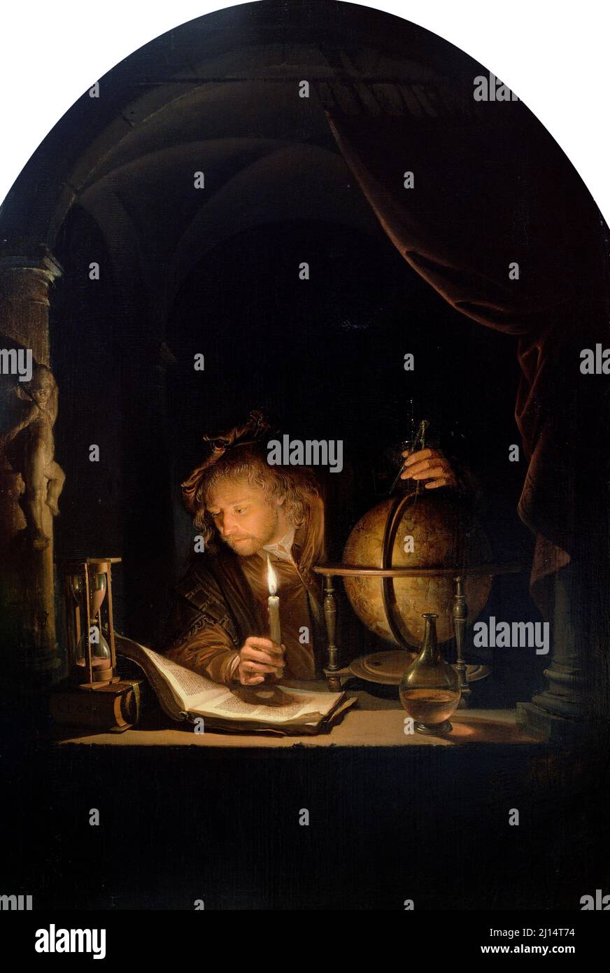 Astronomer by Candlelight by Gerrit Dou (1613-1675), oil on panel, late 1650s Stock Photo