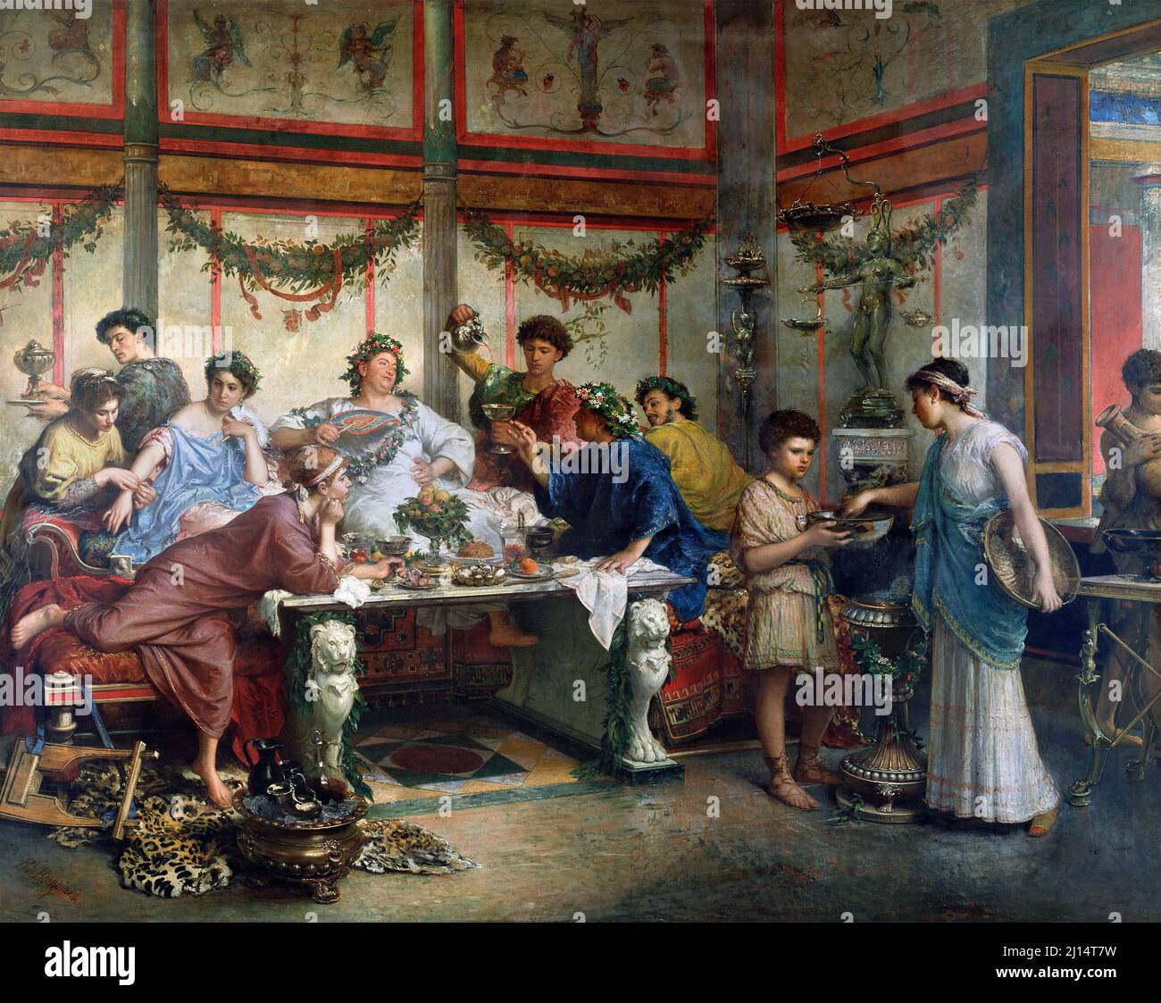 A Roman Feast by the Italian artist, Roberto Bompiani (1821-1908), oil on canvas, late 19th century Stock Photo