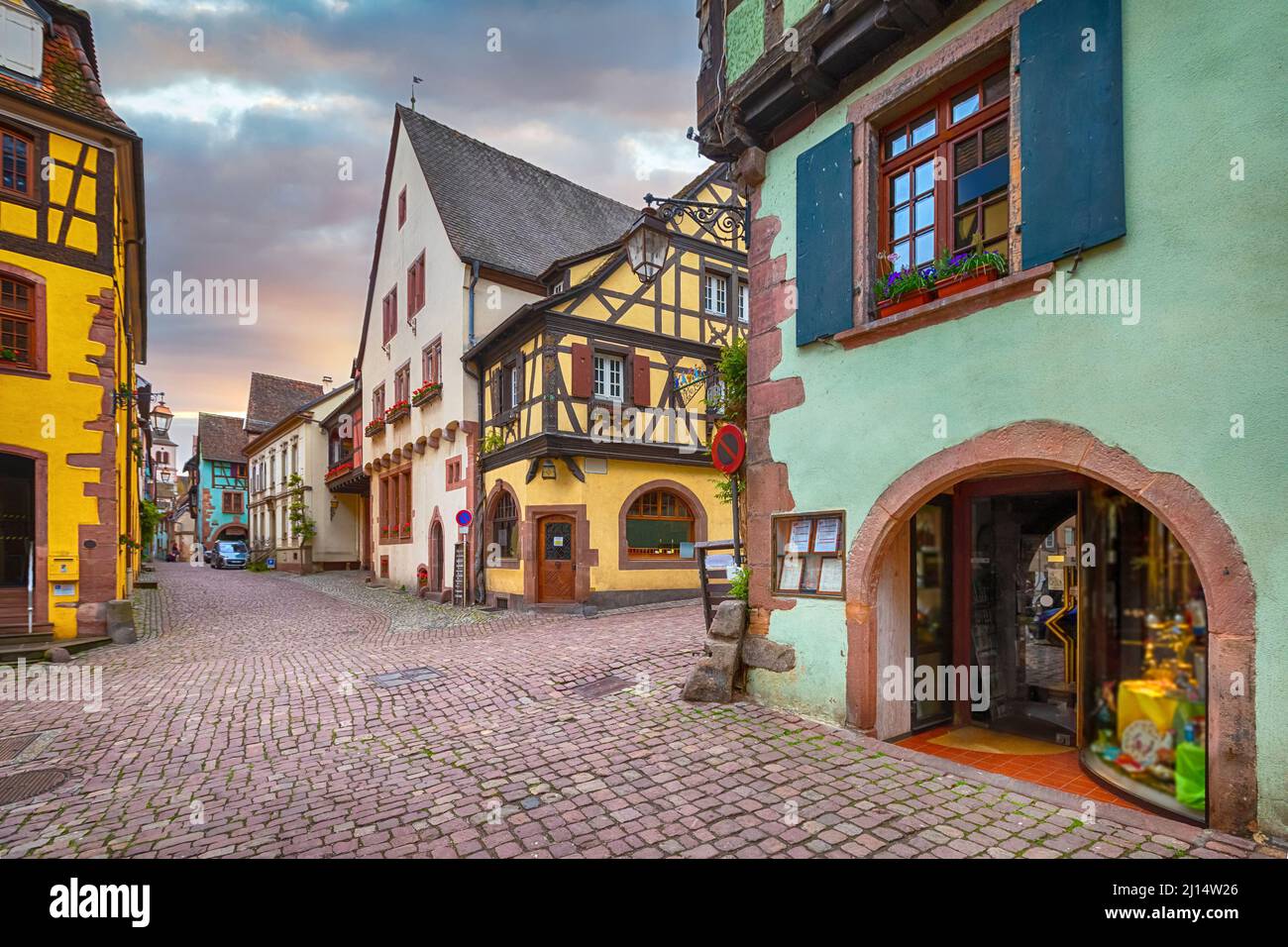 Riquewihr, France. Traditional colorful half-timbered houses Stock Photo