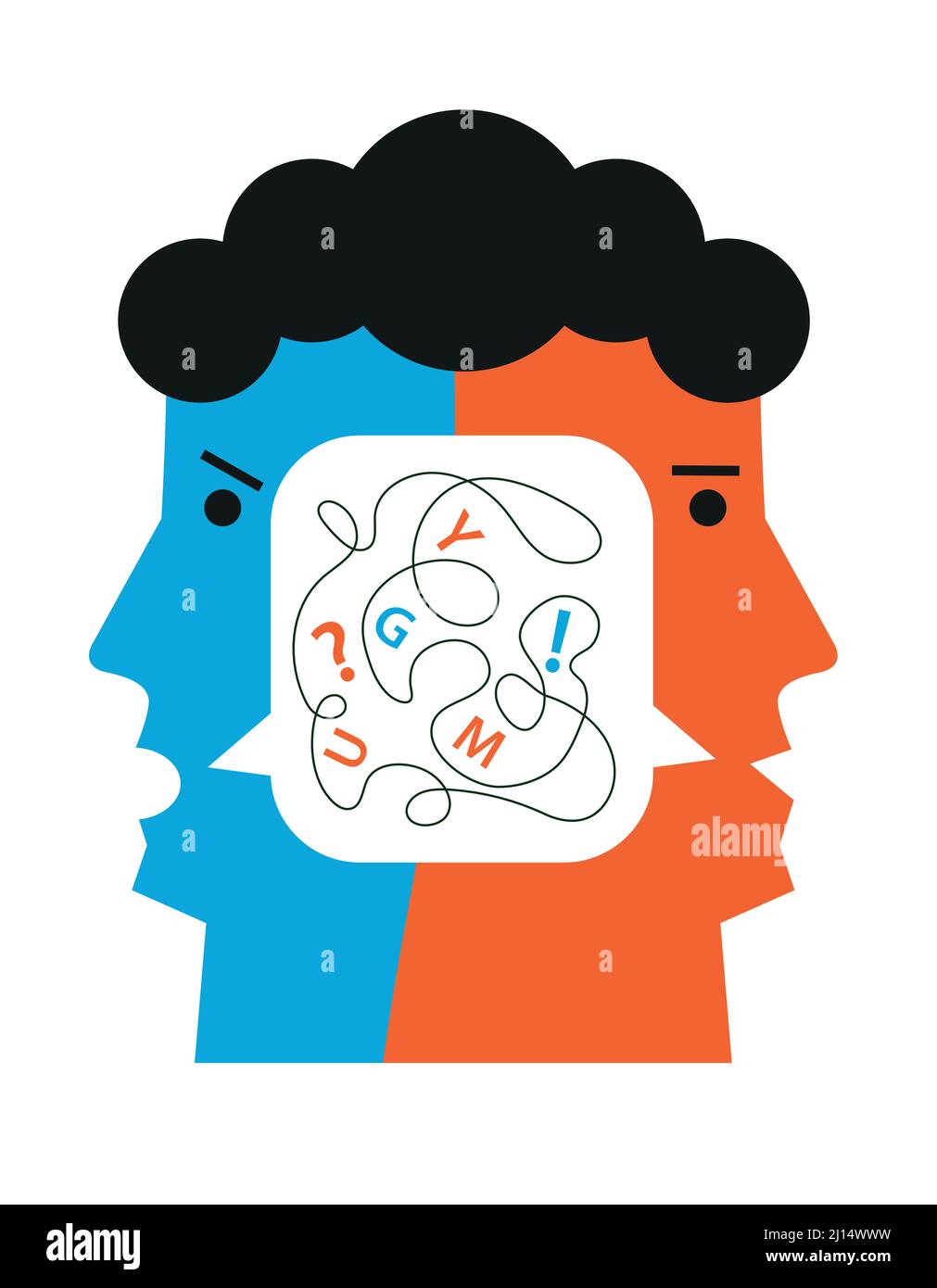 Schizophrenia,bipolar disorder, male head silhouettes. Illustration of Stylized Male Head with speech bubble inside. Vector available. Stock Vector