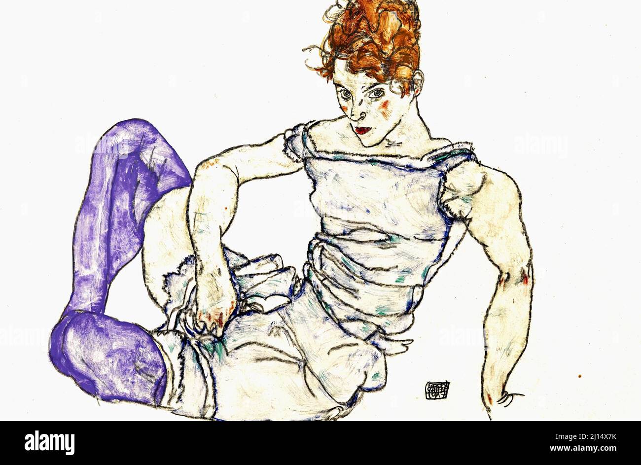Egon Schiele - Seated Woman In Violet Stockings - 1917 Stock Photo
