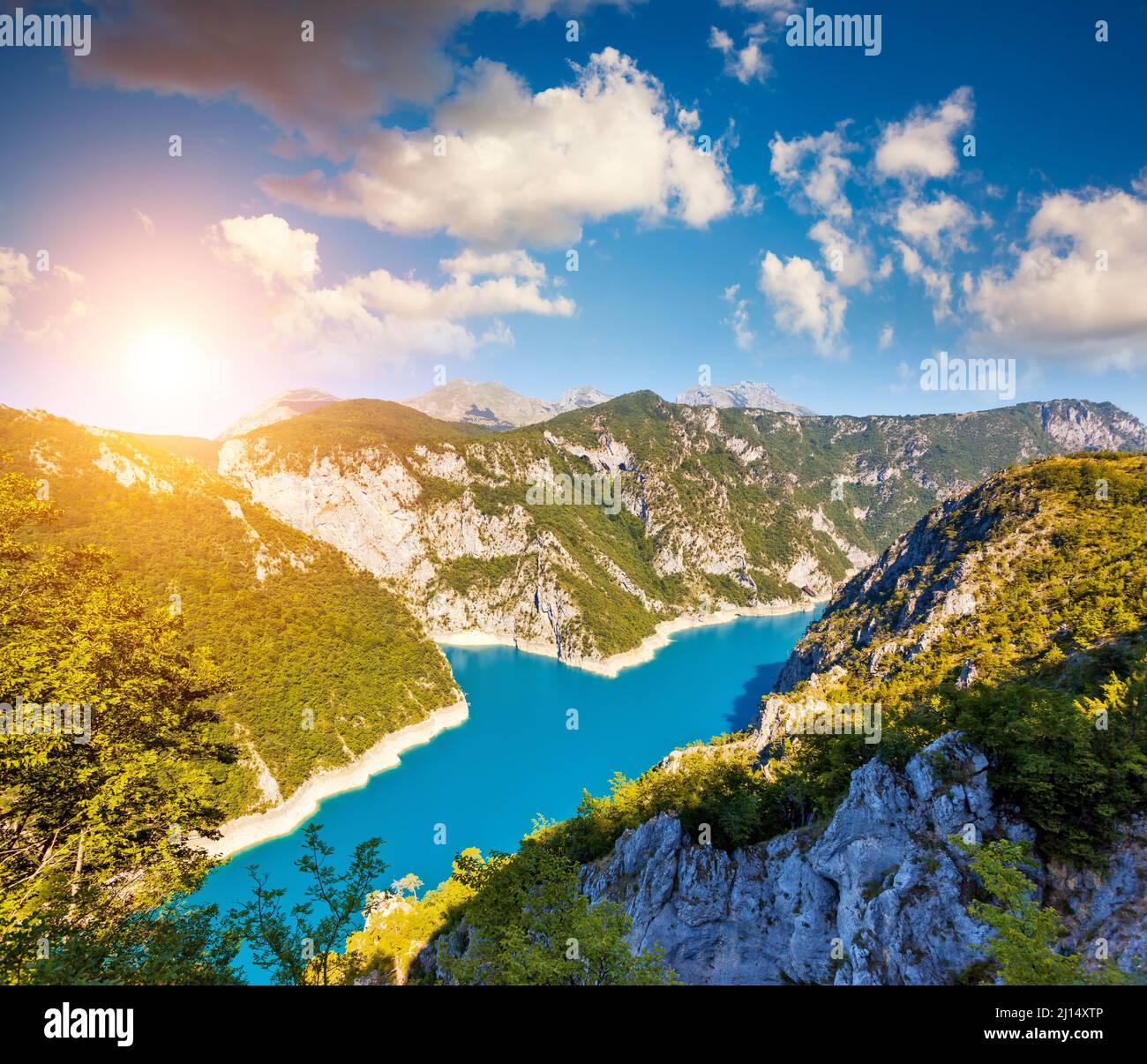 The famous Piva Canyon with its fantastic reservoir. National park Montenegro and Bosnia and Herzegovina, Balkans, Europe. Beauty world. Stock Photo