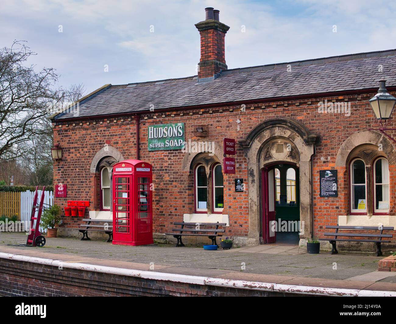 Hadlow Road Railway Station in Wirral, England, UK. Now a Grade 2 listed heritage museum restored to look as the station did when closed Stock Photo