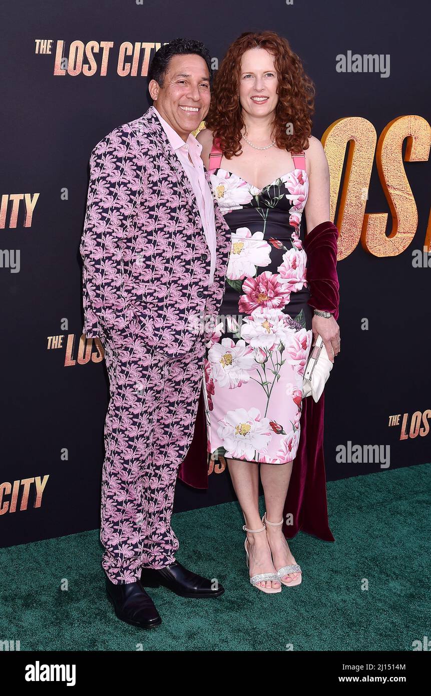 LOS ANGELES, CA - MARCH 21:  (L-R) Oscar Nuñez and Ursula Whittaker attend the Los Angeles premiere of Paramount Pictures' 'The Lost City' at Regency Stock Photo