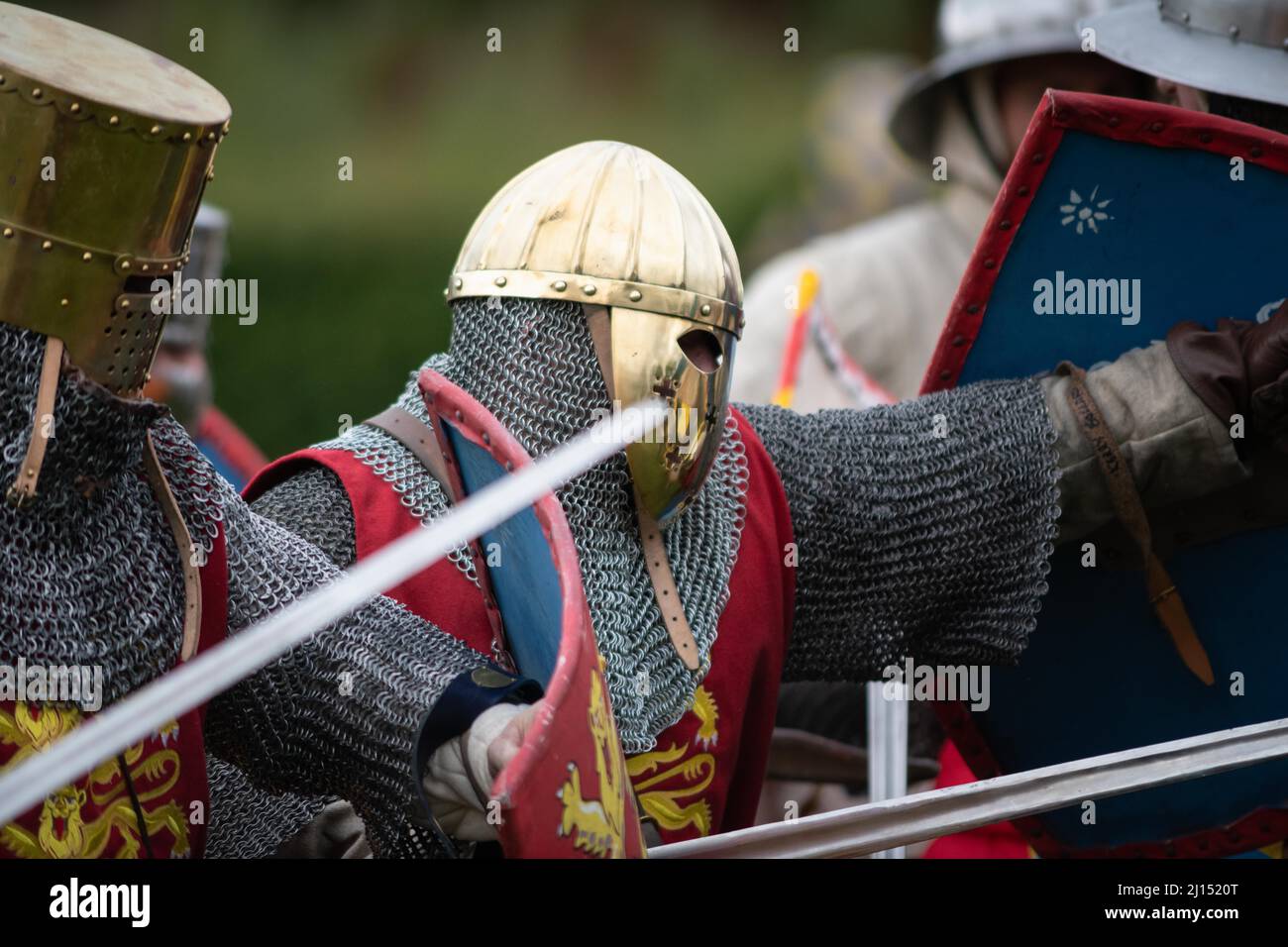 Evesham, Worcestershire, UK. 7th August, 2021. Pictured: Re-enactors practice fighting techniques after a 2 year battle absence due to the Covid pande Stock Photo
