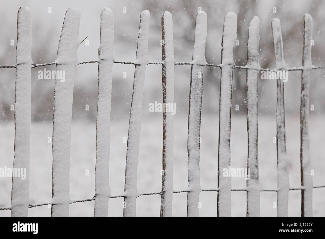 Wooden fence covered in snow Stock Photo - Alamy