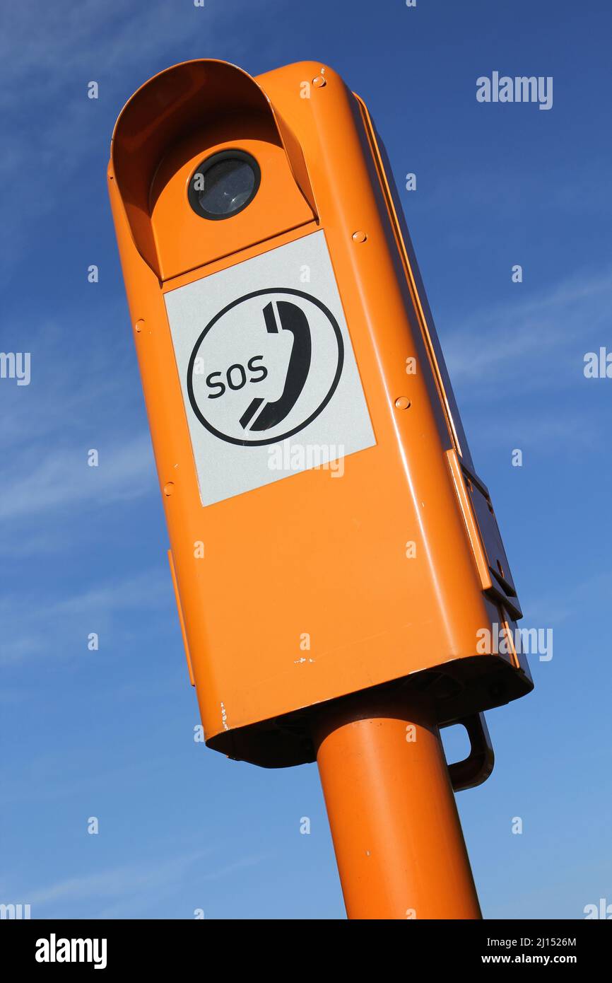 roadside emergency telephone at German freeway Stock Photo