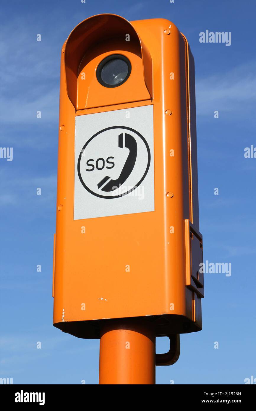 roadside emergency telephone at German freeway Stock Photo