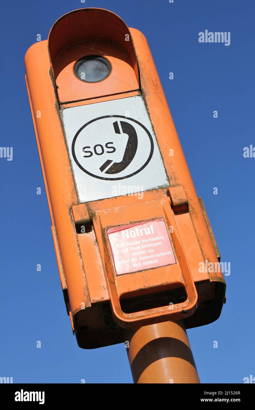 roadside emergency telephone at German freeway Stock Photo