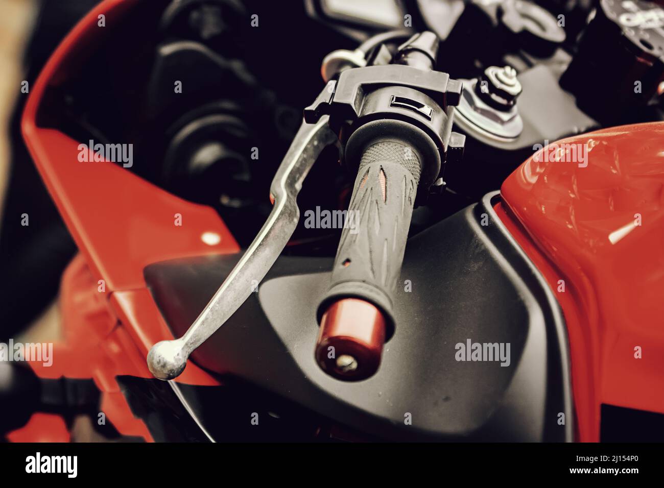 Handle of a brake on a motorcycle. Clutch lever Stock Photo Alamy