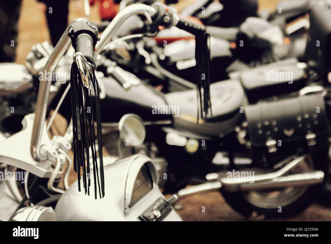 Long motorcycle steering wheel. Toning Stock Photo