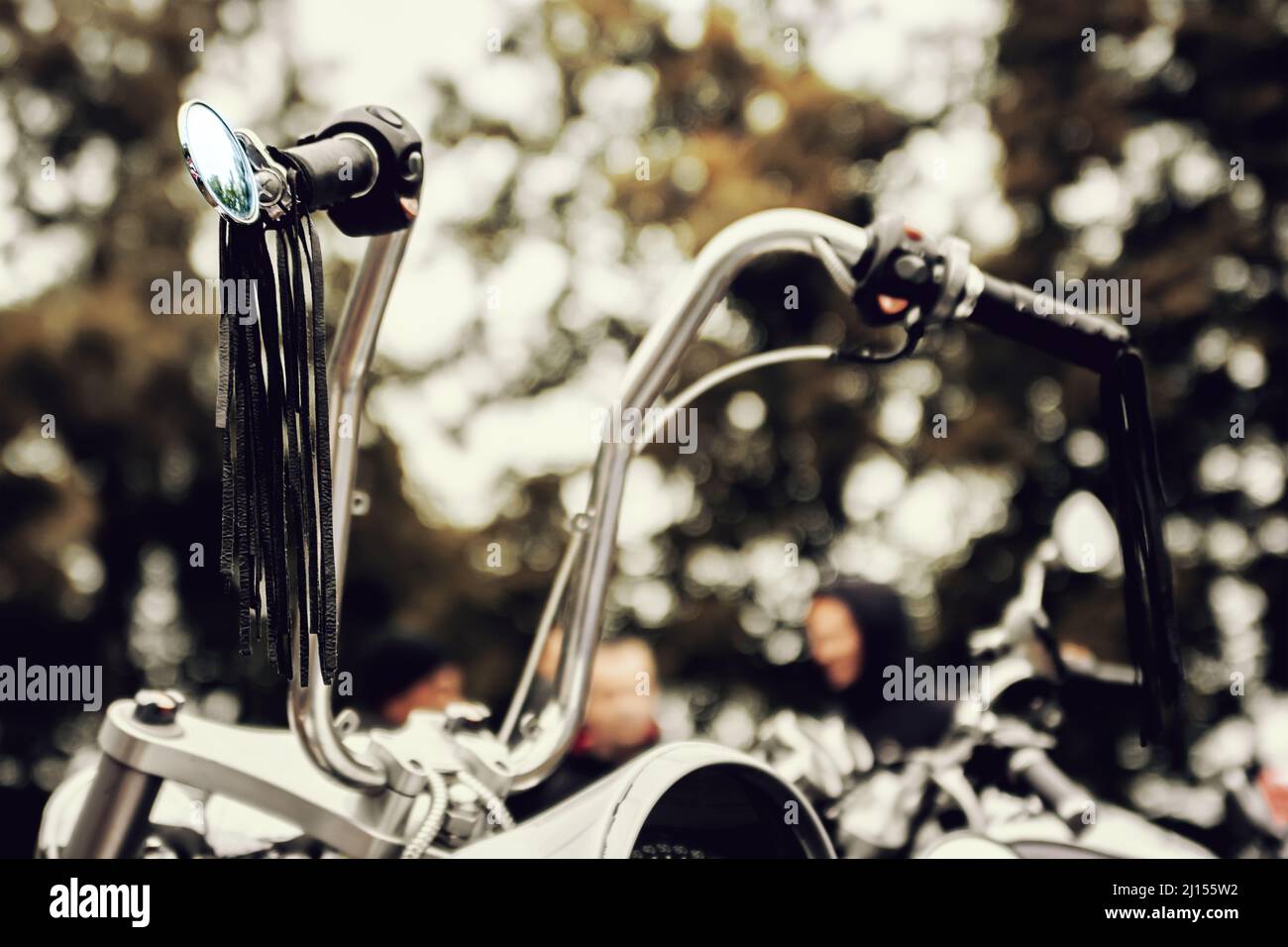 Long motorcycle steering wheel. Toning Stock Photo