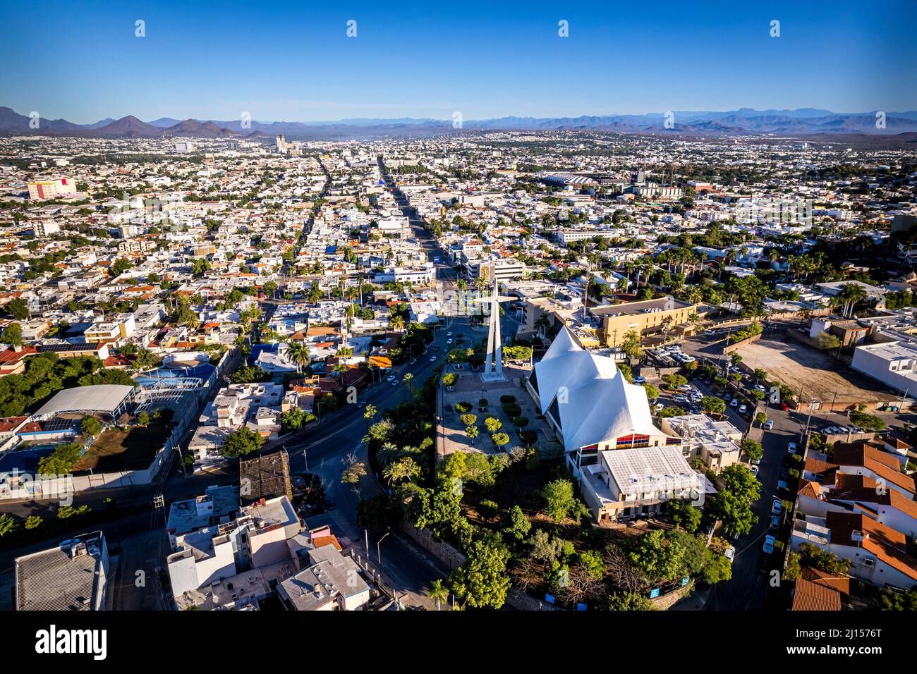 Aerial view of the Basilica in Culiacan, the capital city of Sinaloa, Mexico. Stock Photo