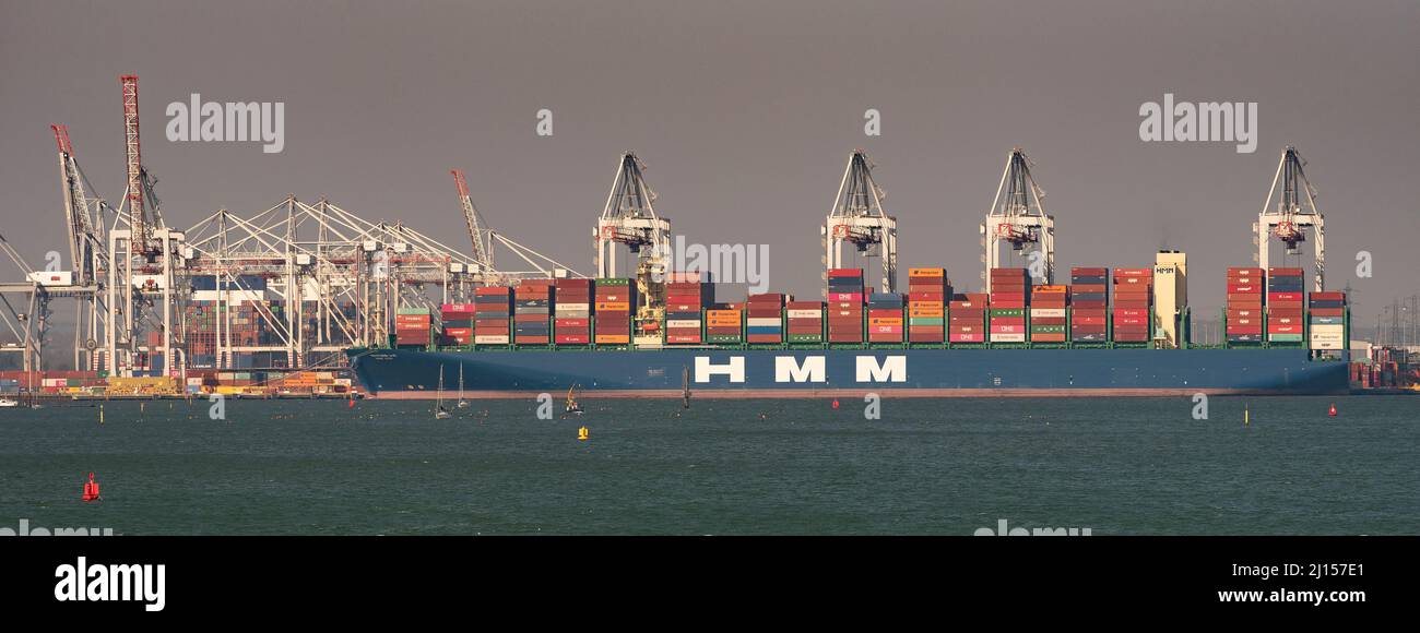 Southampton, England, UK. 2022. DP World container terminal with container ships loading and unloading. Stock Photo