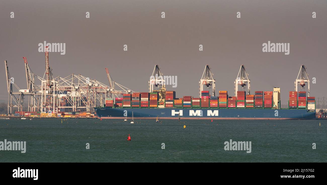 Southampton, England, UK. 2022. DP World container terminal with container ships loading and unloading. Stock Photo