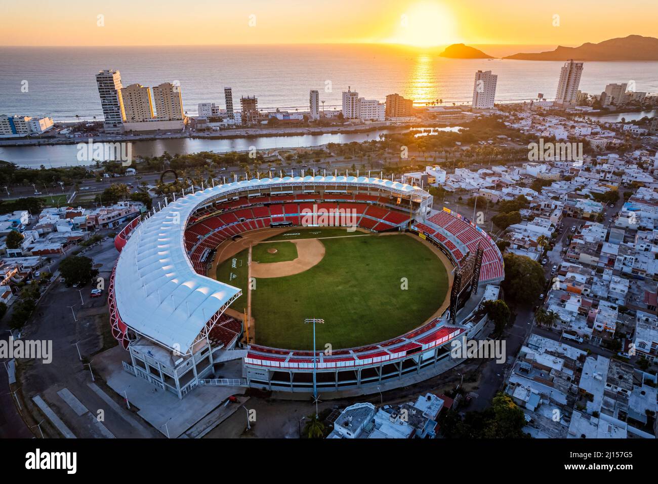 Aerial view of the Venados baseball stadium in the Pacific resort city of Mazatlan, Sinaloa, Mexico. Stock Photo