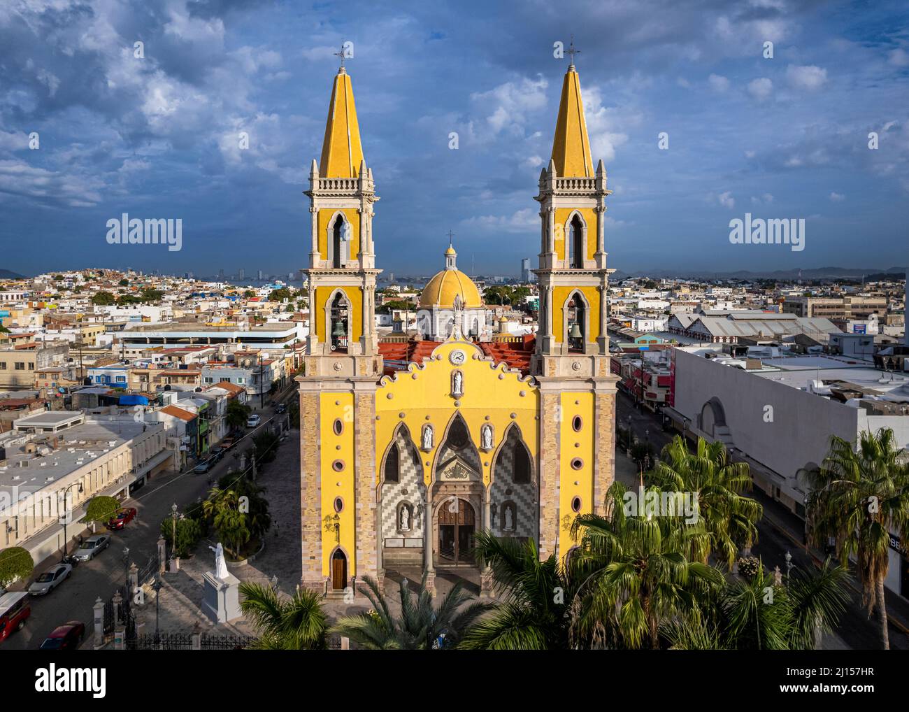 Basilica of the Immaculate Conception, the colorful main cathedral of the Pacific resort city Mazatlan, Sinaloa, Mexico. Stock Photo