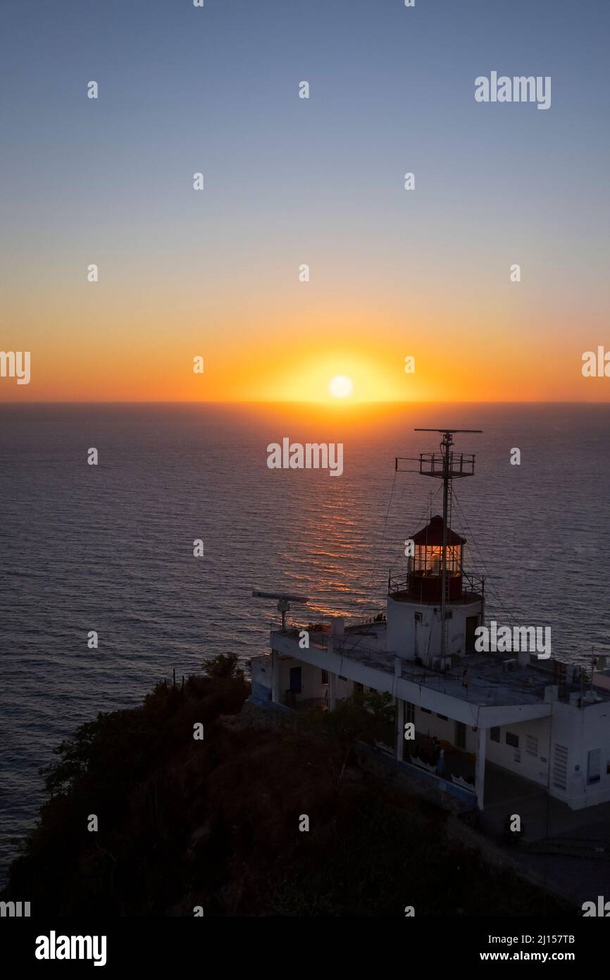 Pacific coast sunset as seen from the Mazatlan lighthouse in Mexico. Stock Photo