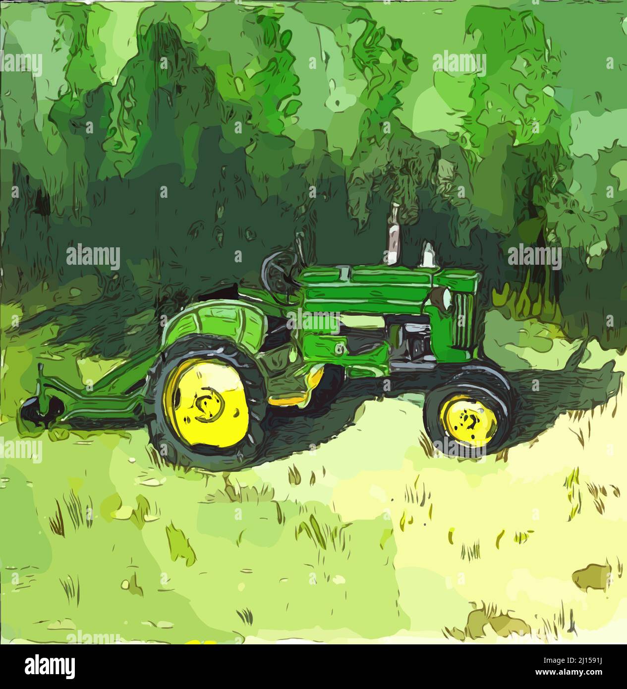 Illustration of a tractor with mower attachment Stock Photo