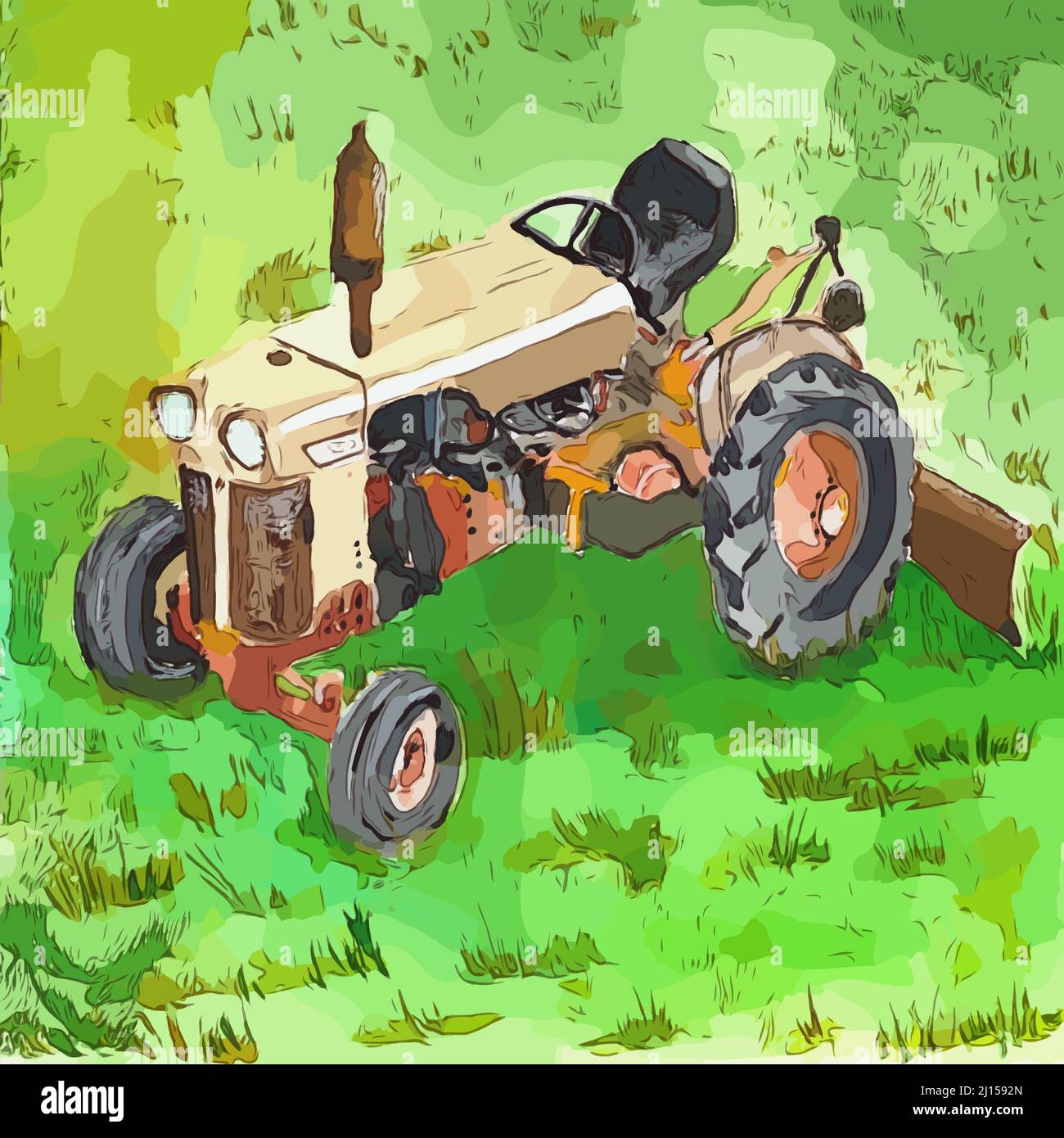 Illustration of a case tractor with scraper attachment Stock Photo