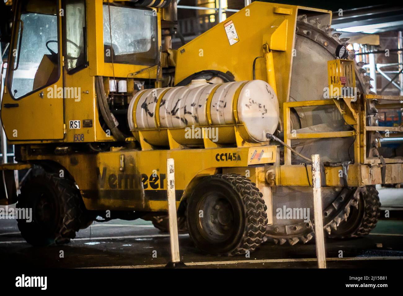 Road cutting equipment parked in Chelsea in New York on Wednesday, March 16, 2022.(© Richard B. Levine) Stock Photo