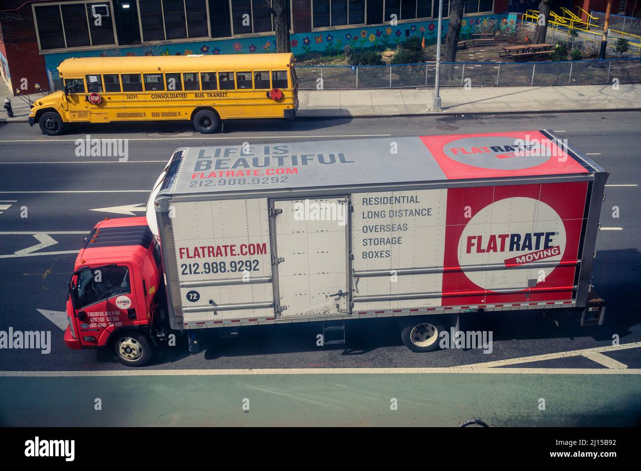 A moving van in the Chelsea neighborhood in New York on Thursday, March 10, 2022. (© Richard B. Levine) Stock Photo