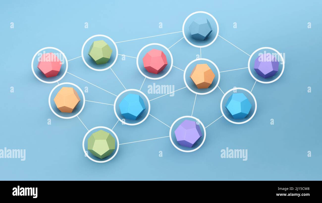 Connected network icons, 3d illustration Stock Photo