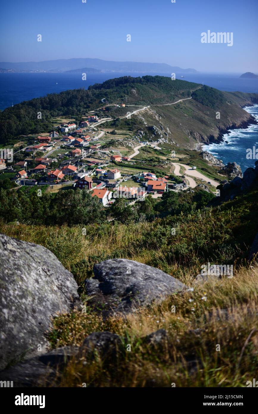 View of the Costa de la Vela and the Cies Islands from the viewpoint or Facho de Donon, in Galicia, Spain. Stock Photo