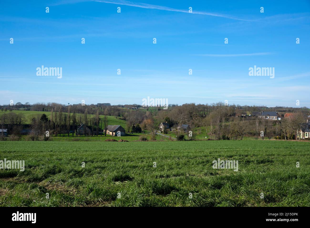 Senier View over the small village of Saint-Senier-de Beuvron in Normandy in ...