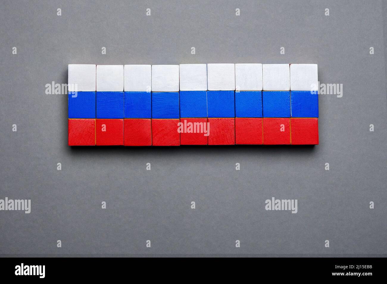 Wooden block background Russian banner design national flag symbolic Russia symbol national banner background RU sign. Isolated block toy wood cube Stock Photo