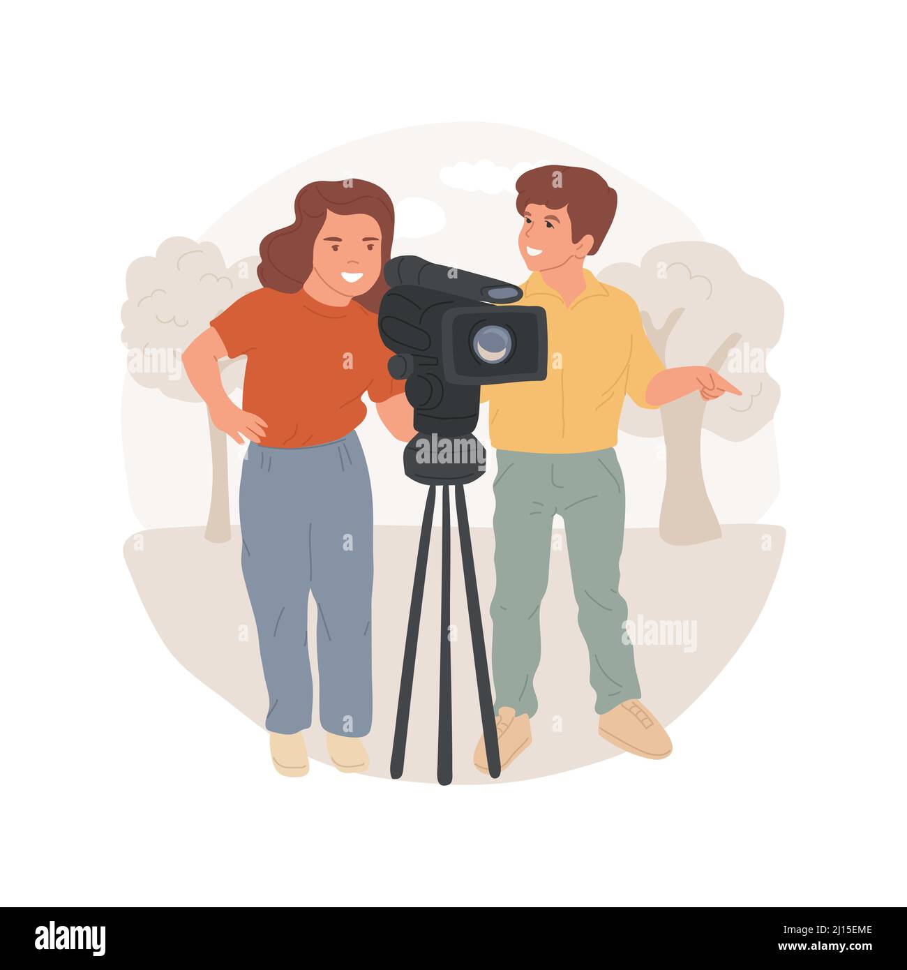 Filmmaking class isolated cartoon vector illustration. Filmmaking day camp for children, summer program, video production PA day, after school activity, cinema class, daycare vector cartoon. Stock Vector