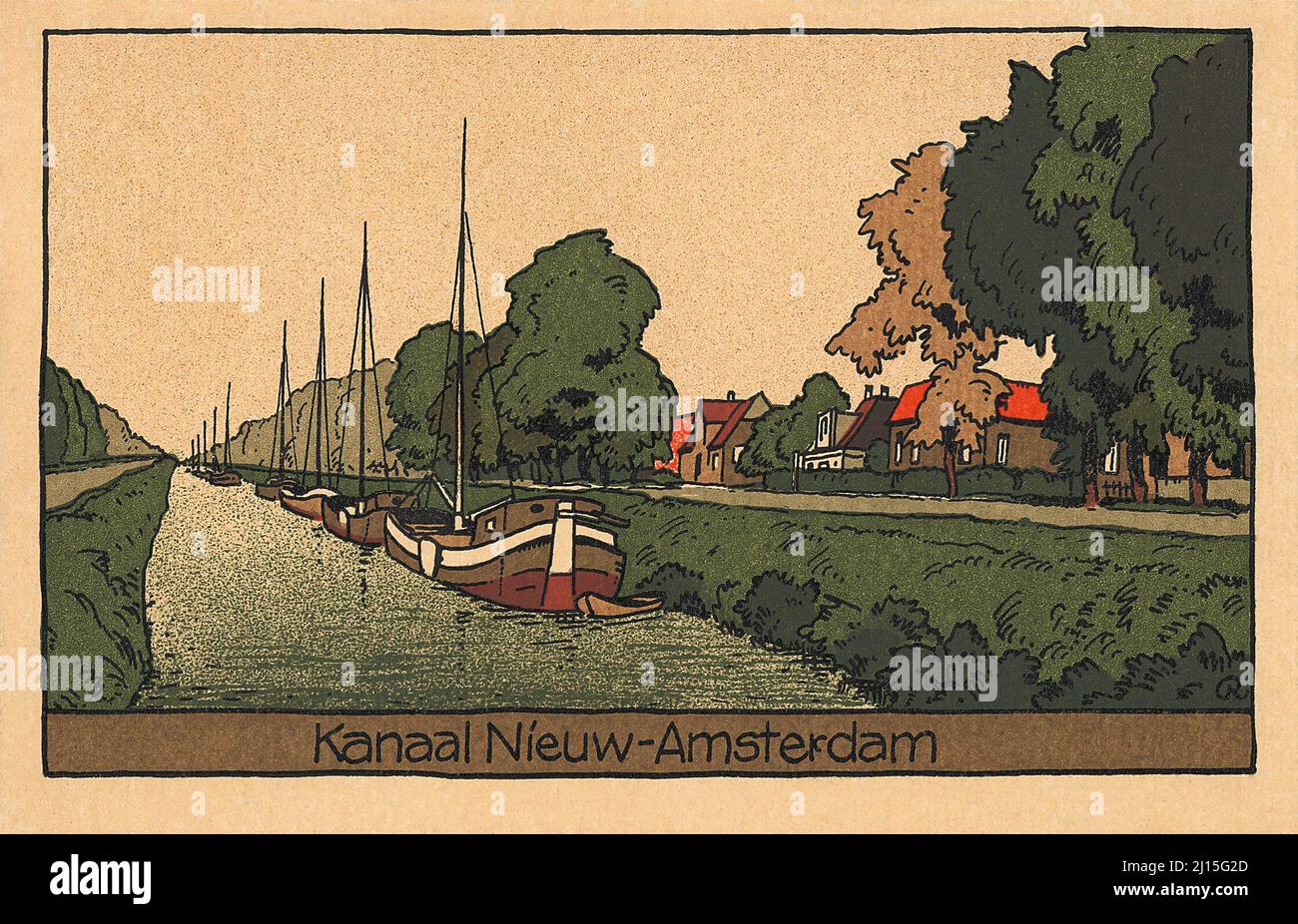 Vinatge Kanaal Nieuw, Amsterdam postcard. Stock Photo