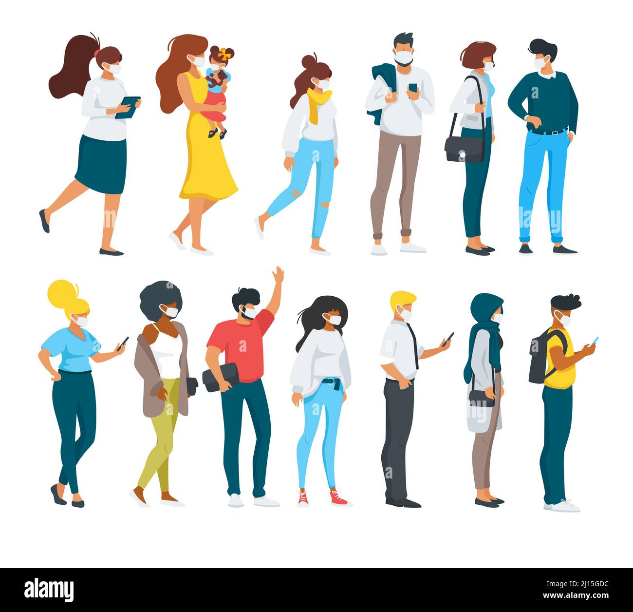 Vector flat style set of standing people Stock Vector