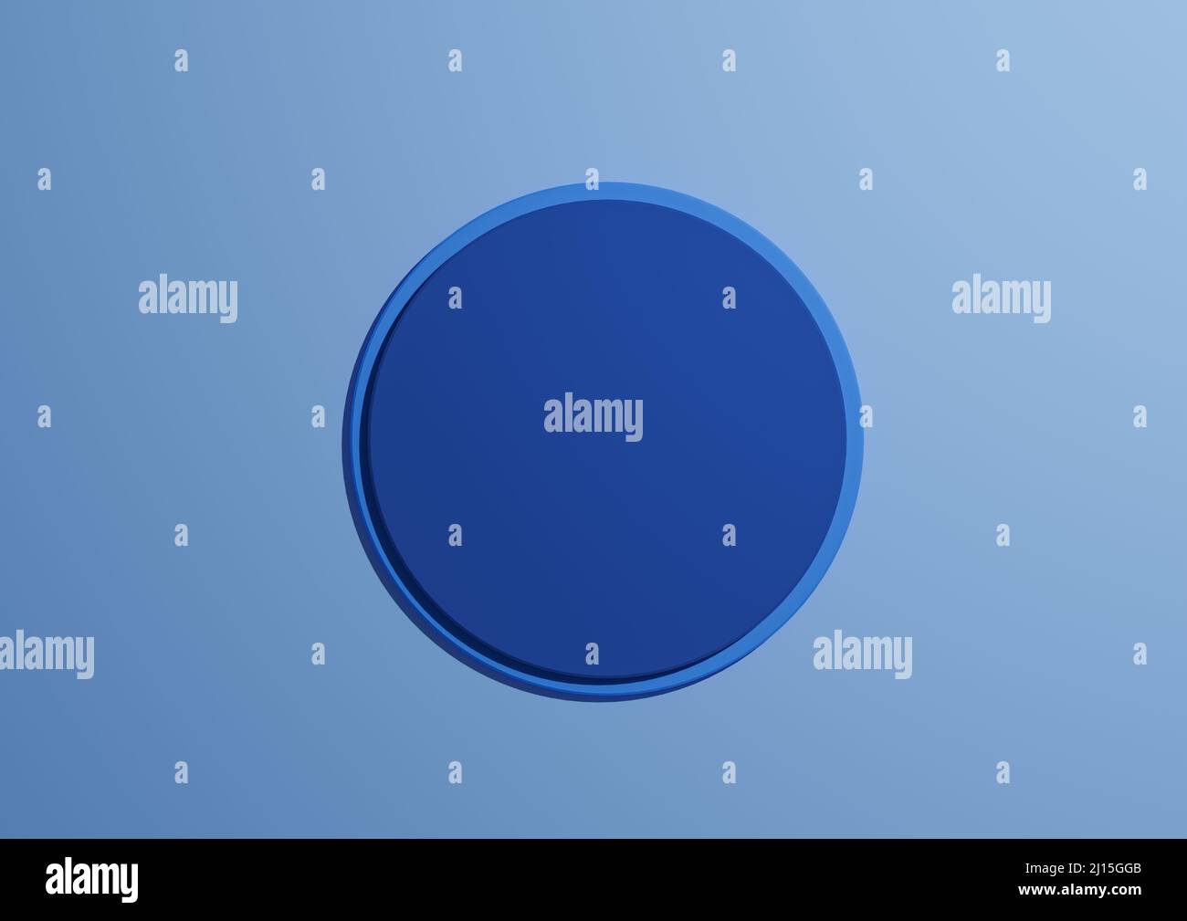 3D illustration of a dark blue circle podium or stand top view flat lay product display minimal, simple light, pastel blue background with copy space Stock Photo