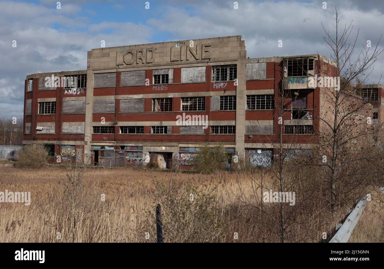 Lord Line building at Derelict dock/port at St Andrew's Dock Hull UK Stock Photo