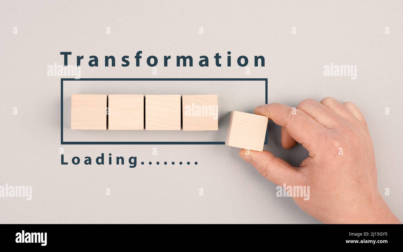 Progress bar with the words transformation loading, upgrade and improve concept, changing process Stock Photo
